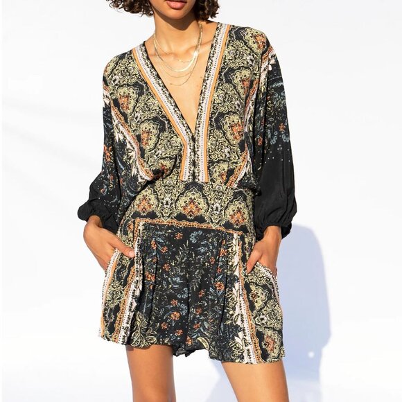 NWT Free People | Big Sur Romper w/ Pockets in Black Multi | Size	Small - Picture 1 of 15